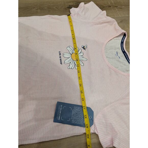 Life Is Good Pink Daisy Bee Nightgown Women’s L Striped Sleep Shirt NWT - Picture 6 of 12